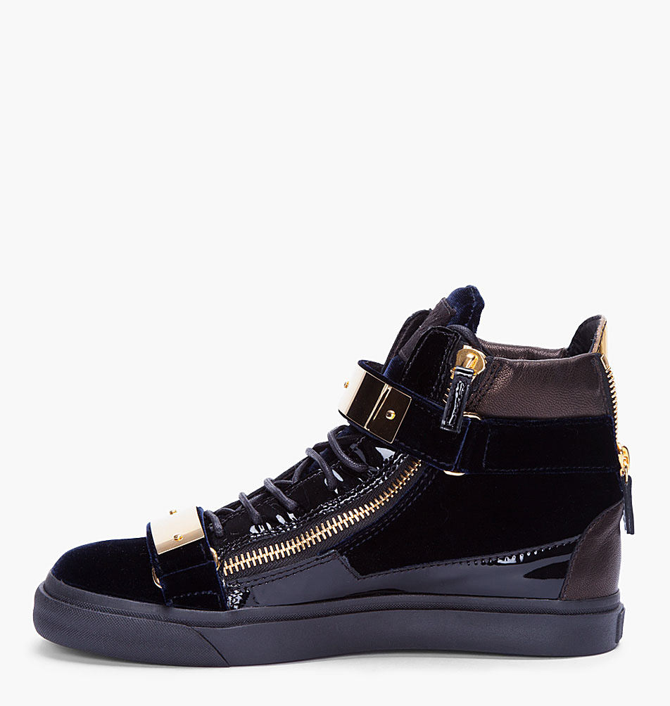 Giuseppe Zanotti Navy Velvet and Gold Sneakers