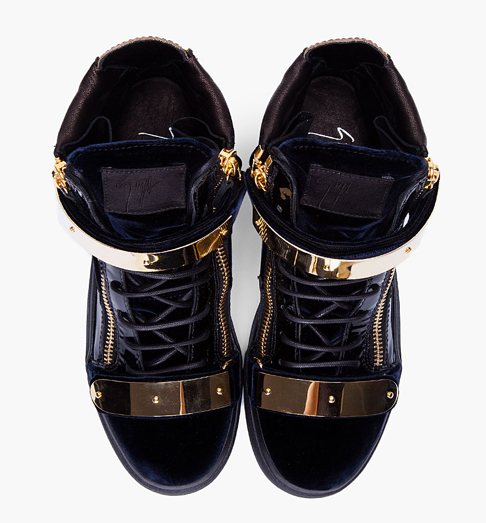Giuseppe Zanotti Navy Velvet and Gold Sneakers