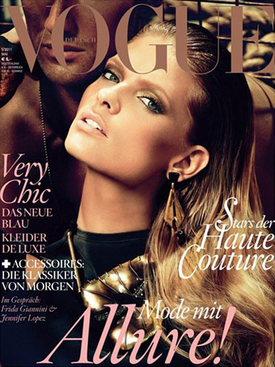Top model Julia Stegner fronts this month's striking cover of Vogue Germany