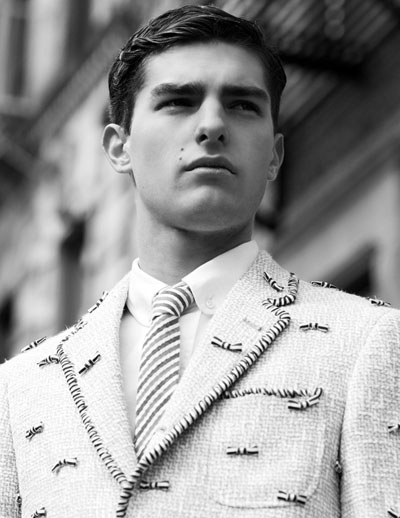 Sony Groo styles Ford models Paolo Anchisi and Linus Gustin in Thom Browne 