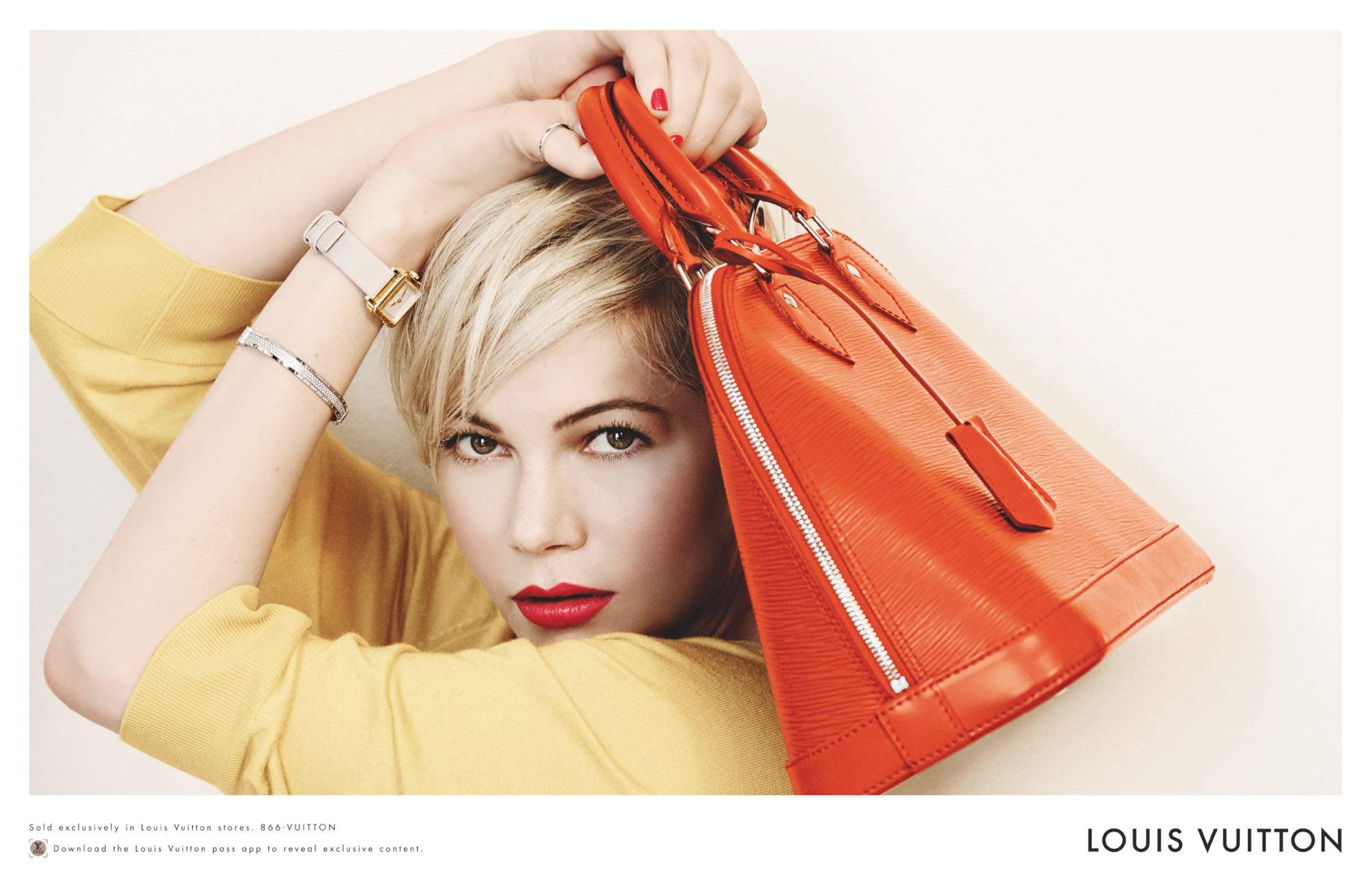 poster advertising Louis Vuitton handbag with Michelle Williams actress in  paper magazine from 2013, advertisement, creative advert from 2010s Stock  Photo - Alamy