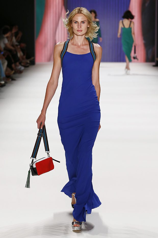 BERLIN, GERMANY - JUNE 28: A model walks the runway at the Riani show during the Mercedes-Benz Fashion Week Berlin Spring/Summer 2017 at Erika Hess Eisstadion on June 28, 2016 in Berlin, Germany. (Photo by Frazer Harrison/Getty Images for Riani)