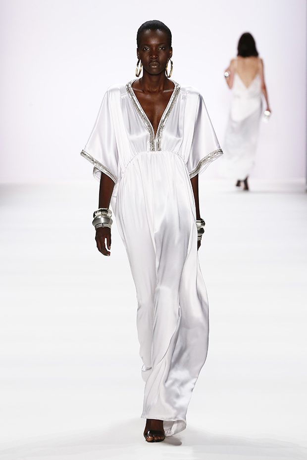 BERLIN, GERMANY - JUNE 30: A model walks the runway at the Dimitri show during the Mercedes-Benz Fashion Week Berlin Spring/Summer 2017 at Erika Hess Eisstadion on June 30, 2016 in Berlin, Germany. (Photo by Frazer Harrison/Getty Images for Dimitri)