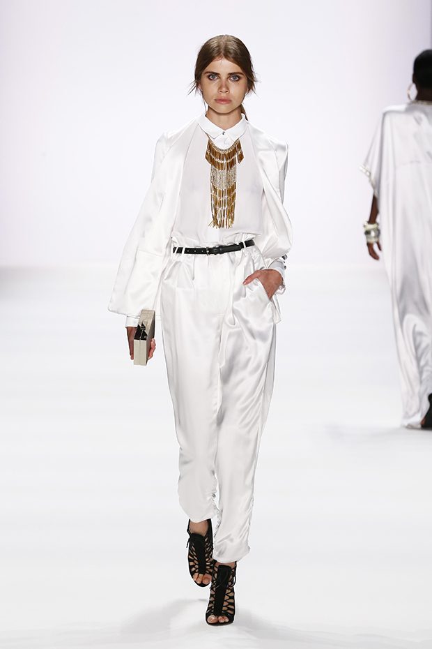 BERLIN, GERMANY - JUNE 30: A model walks the runway at the Dimitri show during the Mercedes-Benz Fashion Week Berlin Spring/Summer 2017 at Erika Hess Eisstadion on June 30, 2016 in Berlin, Germany. (Photo by Frazer Harrison/Getty Images for Dimitri)