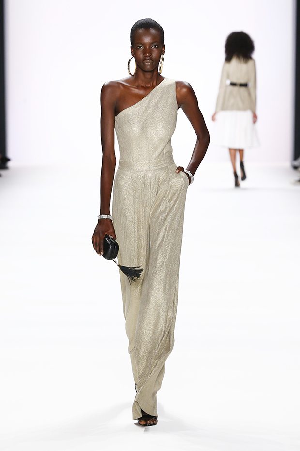 BERLIN, GERMANY - JUNE 30: A model walks the runway at the Dimitri show during the Mercedes-Benz Fashion Week Berlin Spring/Summer 2017 at Erika Hess Eisstadion on June 30, 2016 in Berlin, Germany. (Photo by Frazer Harrison/Getty Images for Dimitri)