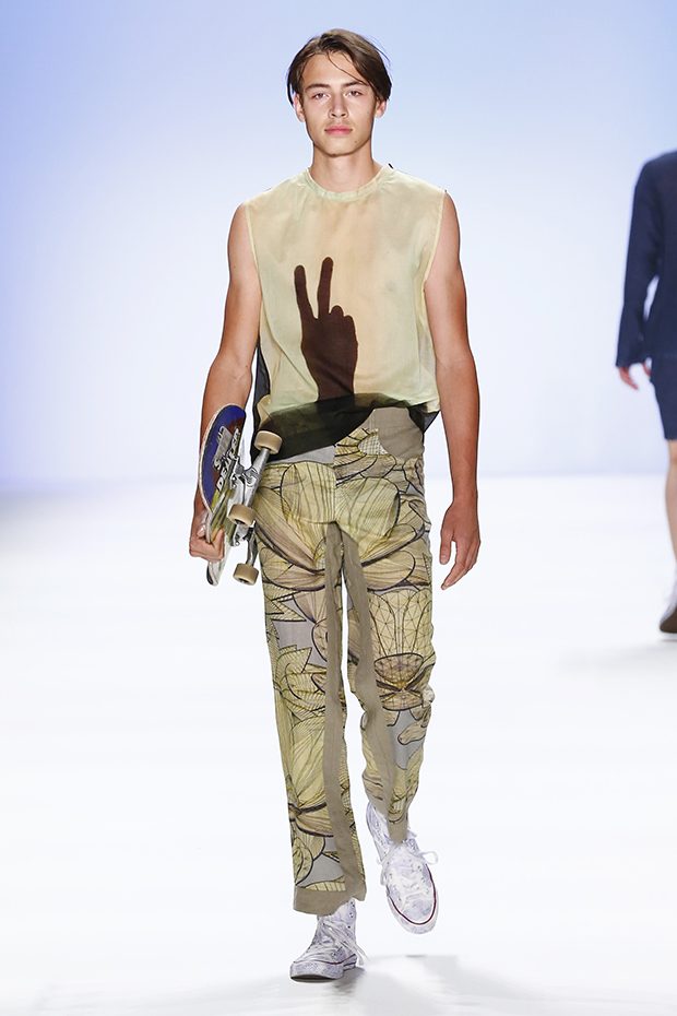 BERLIN, GERMANY - JULY 01: A model walks the runway at the Julian Zigerli show during the Mercedes-Benz Fashion Week Berlin Spring/Summer 2017 at Erika Hess Eisstadion on July 1, 2016 in Berlin, Germany. (Photo by Frazer Harrison/Getty Images for Mercedes-Benz)