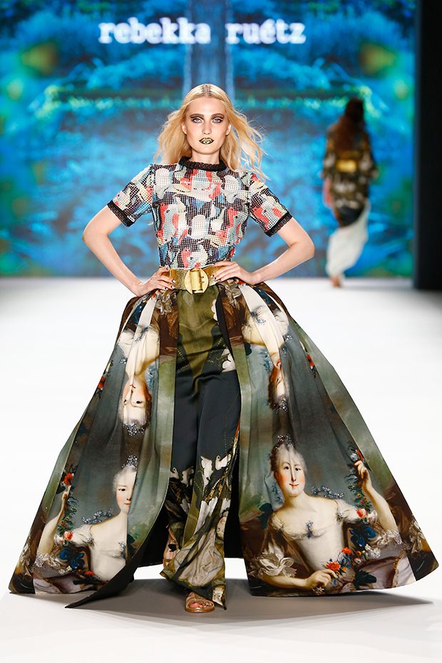 BERLIN, GERMANY - JUNE 29: A model walks the runway at the Rebekka Ruetz show during the Mercedes-Benz Fashion Week Berlin Spring/Summer 2017 at Erika Hess Eisstadion on June 29, 2016 in Berlin, Germany. (Photo by Frazer Harrison/Getty Images for Rebekka Ruetz)