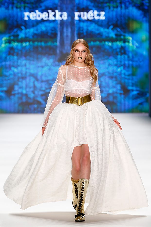 BERLIN, GERMANY - JUNE 29: A model walks the runway at the Rebekka Ruetz show during the Mercedes-Benz Fashion Week Berlin Spring/Summer 2017 at Erika Hess Eisstadion on June 29, 2016 in Berlin, Germany. (Photo by Frazer Harrison/Getty Images for Rebekka Ruetz)