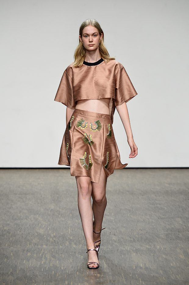 BERLIN, GERMANY - JUNE 30: A model walks the runway at the Vanesa Krongold show during the Mercedes-Benz Fashion Week Berlin Spring/Summer 2017 at Stage at me Collectors Room on June 30, 2016 in Berlin, Germany. (Photo by Victor Boyko/Getty Images for IMG)