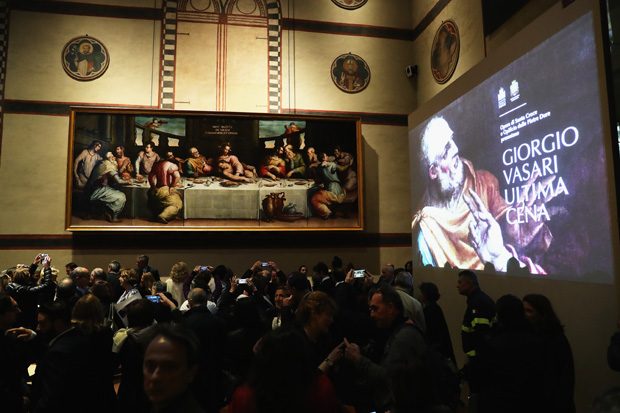 FLORENCE, ITALY - NOVEMBER 04: A general view during the Giorgio Vasari's Last Supper Painting Unveiling Ceremony - A Restoration Project Supported By Prada on November 4, 2016 in Florence, Italy. (Photo by Vittorio Zunino Celotto/Getty Images for Prada)