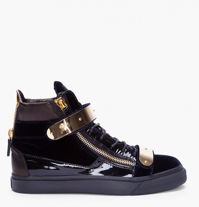 Giuseppe Zanotti Navy Velvet and Gold Sneakers