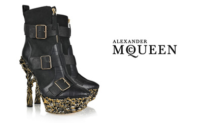 Alexander McQueen Floral-engraved leather boots