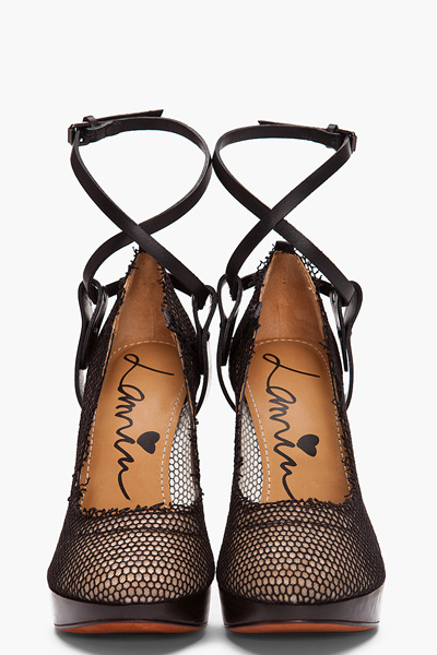 Lanvin Fishnet Ankle Strap Pumps