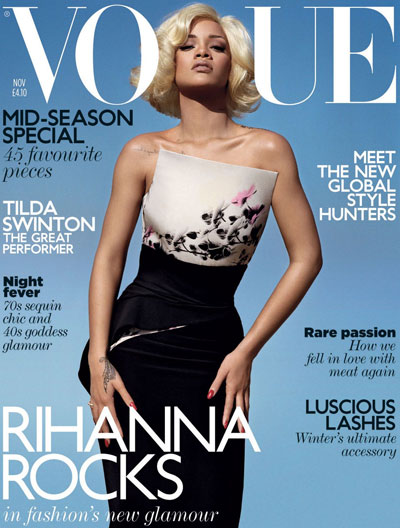 Rihanna in Armani Privé for British Vogue