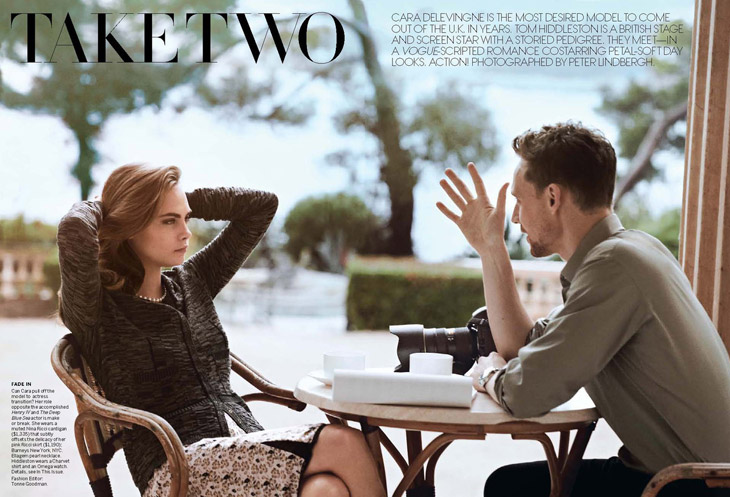 Cara Delevingne & Tom Hiddleston by Peter Lindbergh for Vogue May 2013