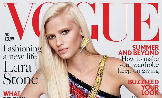 Lara Stone in VERSACE for British Vogue