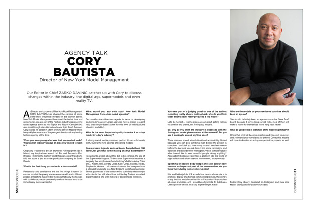 AGENCY TALK with NEW YORK MODEL MANAGEMENT Director CORY BAUTISTA