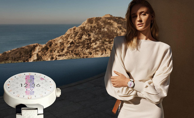 Sophie Turner and Justin Theroux model the Louis Vuitton Tambour Horizon  Watch