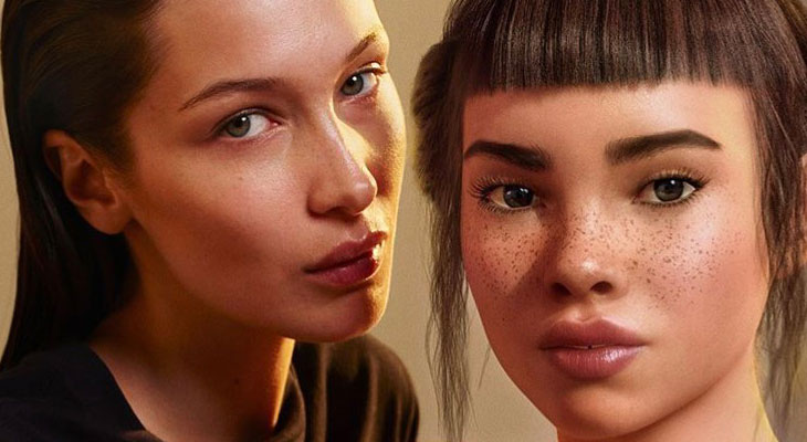 Bella Hadid Makes Out With Lil Miquela for Calvin Klein