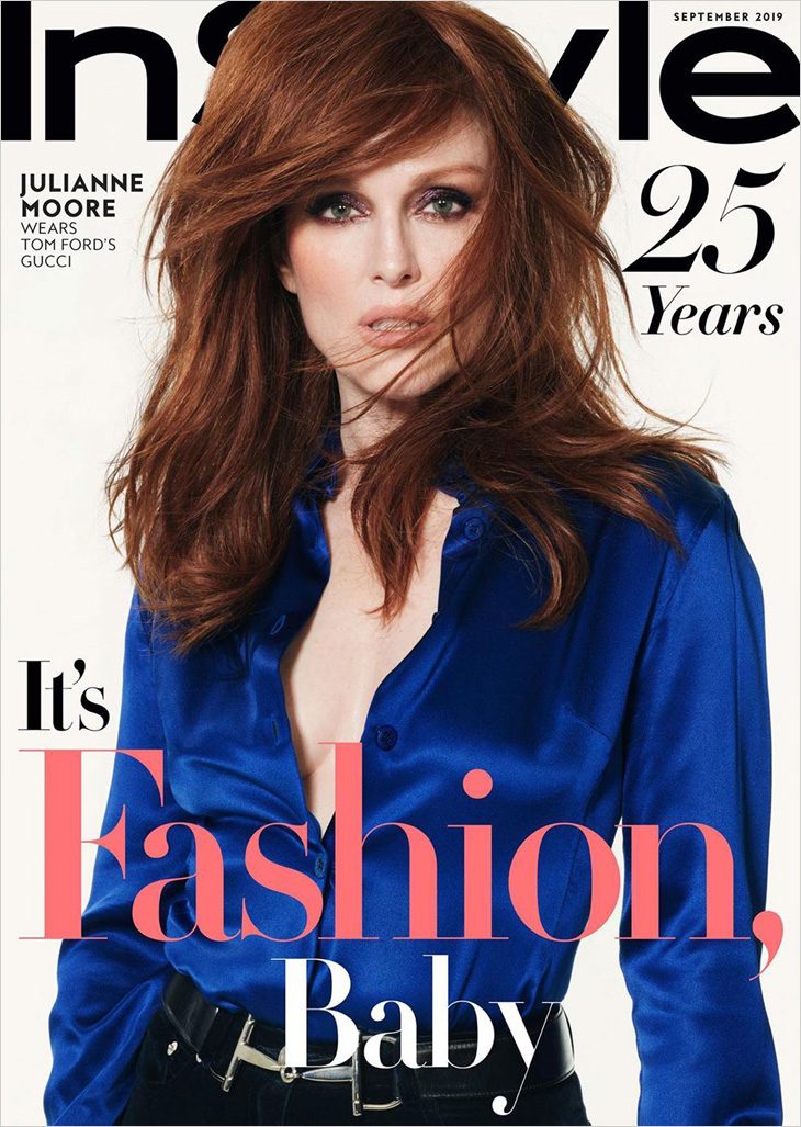 Julianne Moore poses in the Iconic Tom Ford's Gucci Look for InStyle  September 2019 Issue