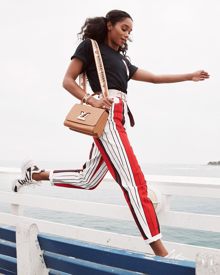 Laura Harrier Models LOUIS VUITTON Spring 2021 Twist Bags