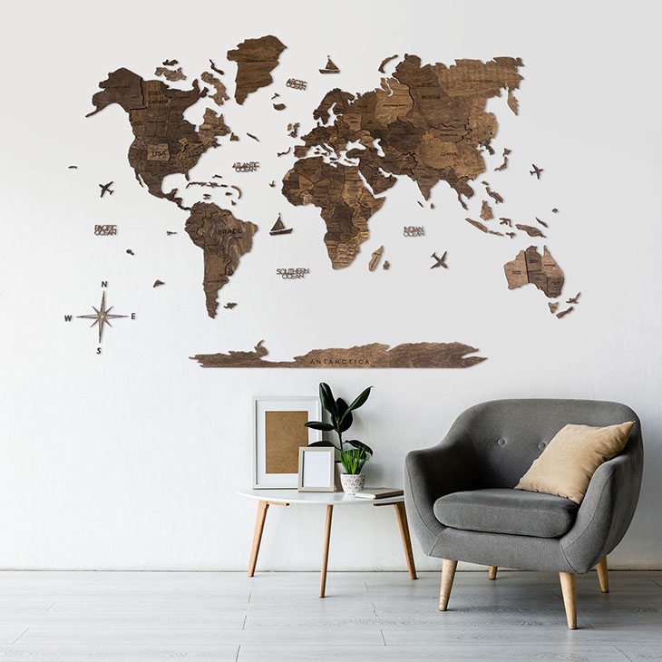 World Map From Wood/wooden World Map On The Wall Interior - Wall