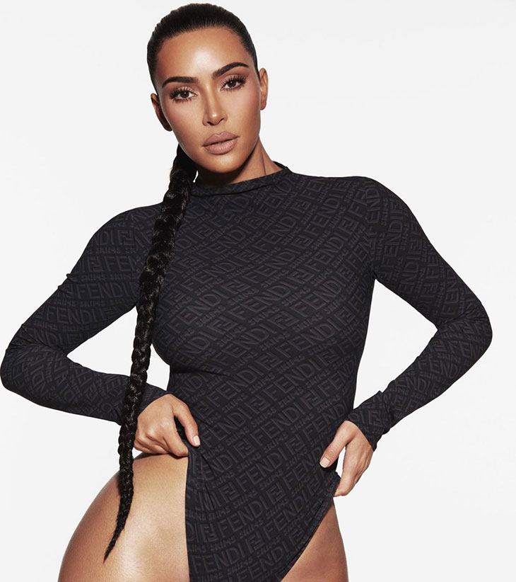 SKIMS - Kim Kardashian West wears the Sculpting Bodysuit ($62 in sizes  XXS-5XL) in Onyx. #ShowYourSKIMS Photo: #VanessaBeecroft