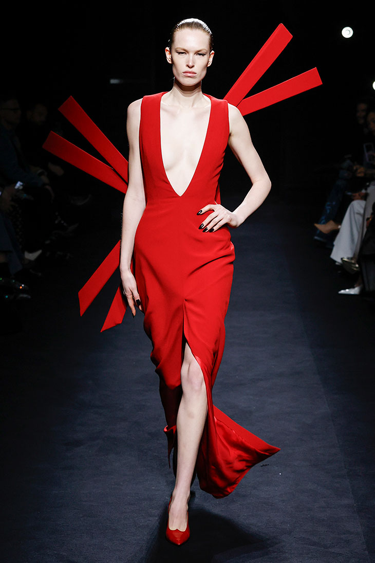 nina ricci red dress Red Silk Cady Wrap Front Gown