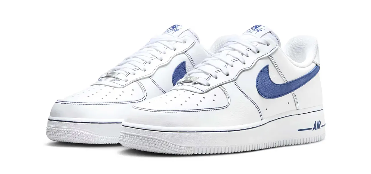 スニーカー Nike Air Force 1 Low White Deep  Blue Nike Air Force 1 Low White Deep Royal Blue Contrast Stitch